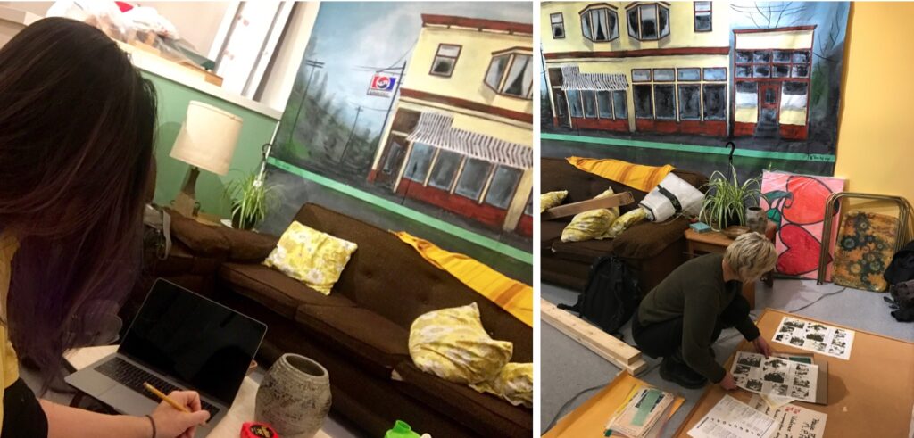 Cindy Jiang and Megan Davies Creating the Installation