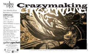 Crazymaking exhibit poster with graphic with a woman with long flowing hair