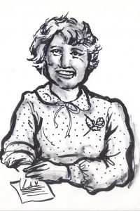 smiling woman looking us wearing pretty dress