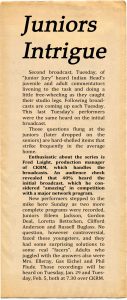 Juniors Intrigue newspaper article