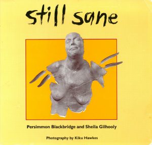 Bright yellow book cover with the title Still Sane and the torso of a woman